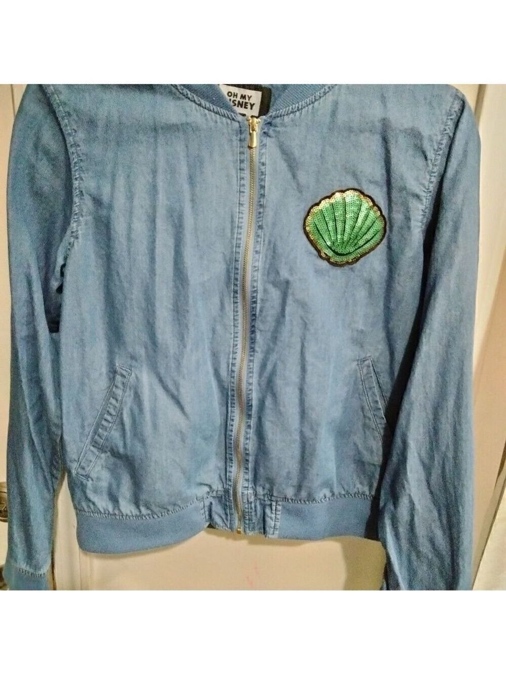 Oh My Disney Ariel Mermaid Blue Chambray Bomber Jacket